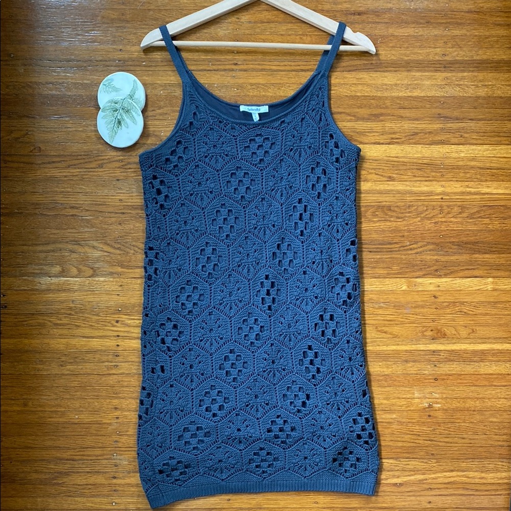 Splendid Womens Midi Dress Crochet Sweater Vintage Inspired Western Black